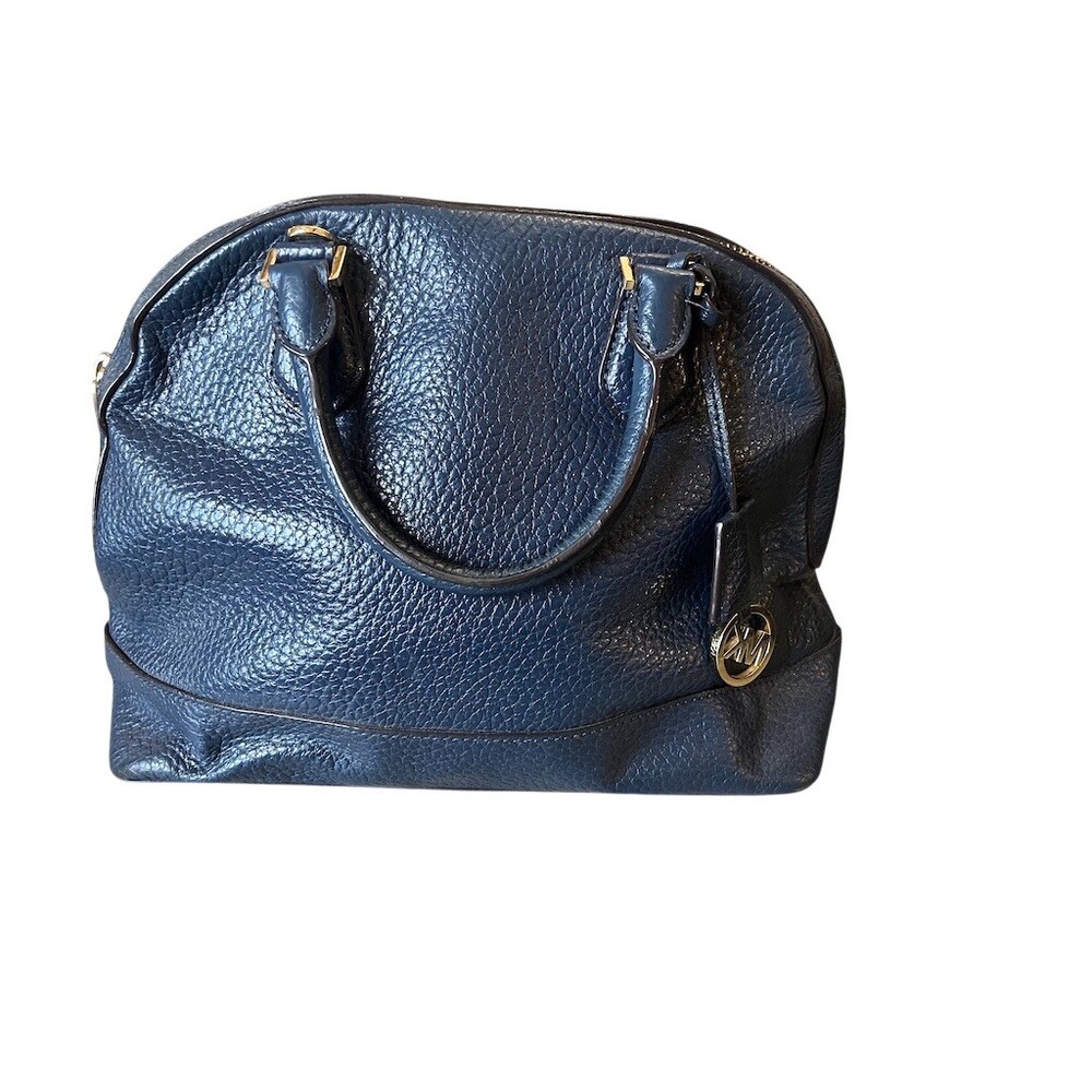 Michael Kors Smythe Large Dome Satchel Womens Navy Blue Top Handle Zip